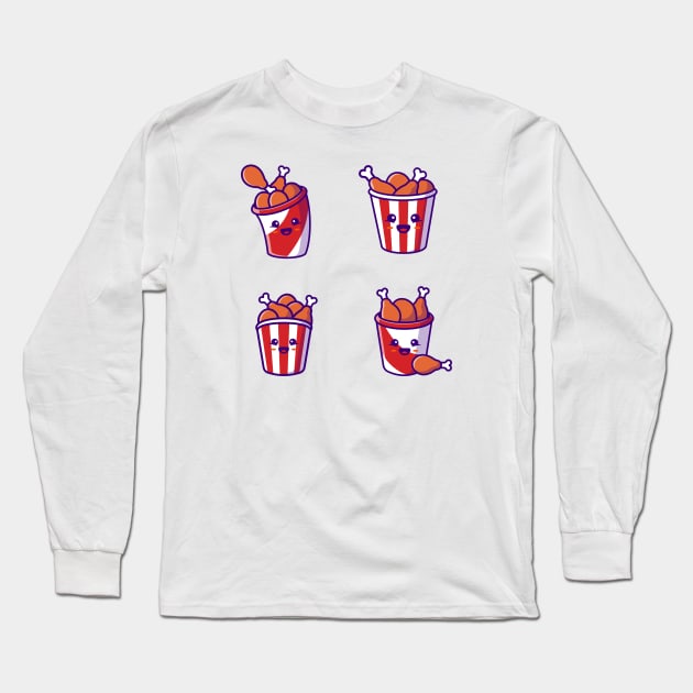 Cute Bucket Fried Chicken Collection Long Sleeve T-Shirt by Catalyst Labs